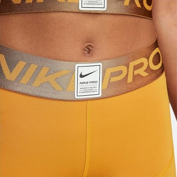 Nike Pro Women's Training Shorts DQ5599-727 Gold Suede Ale Brown Size XS X-Small - Picture 4 of 7
